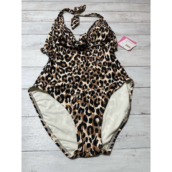 Kate Spade Women's Leopard Heart Buckle Halter One Piece Swimsuit animal print - Picture 6 of 13